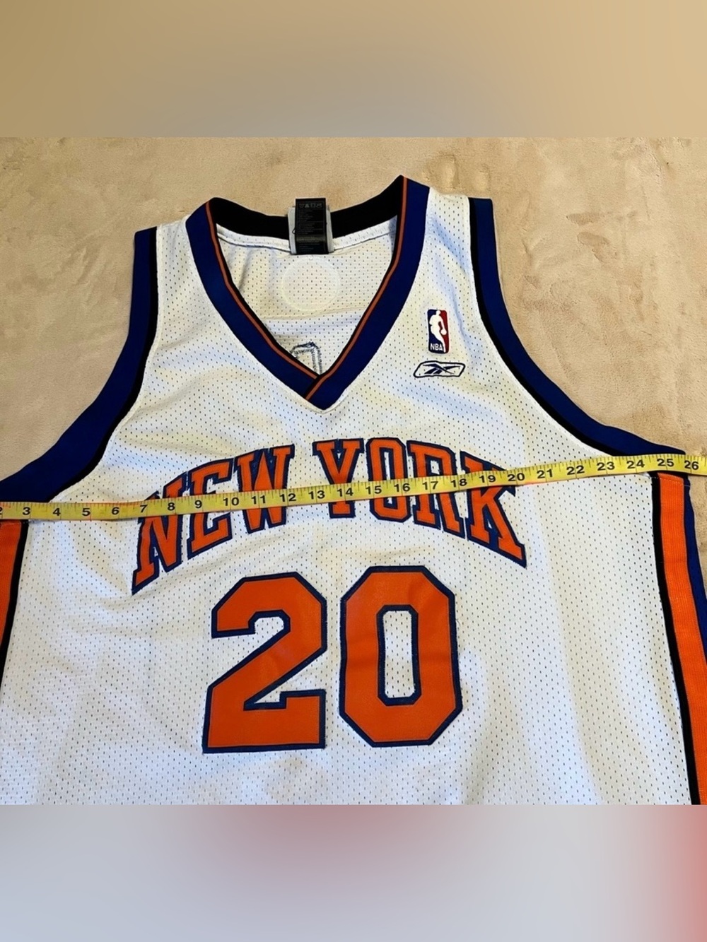 Team Apparel New York Knicks White Orange & Blue Basketball Jersey #20 - Picture 8 of 9